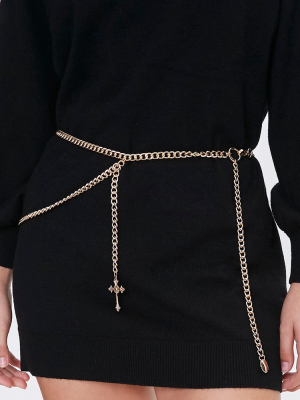 Cross Pendant Chain Waist Belt