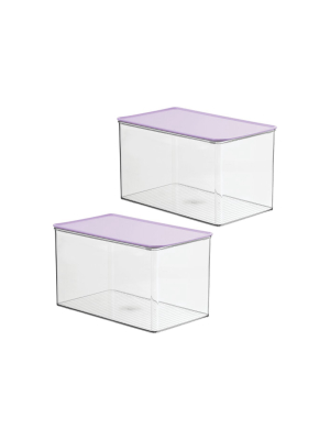 Mdesign Plastic Stackable Closet Storage Bin Box With Lid, 2 Pack