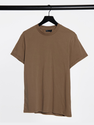 Asos Design T-shirt With Roll Sleeve In Beige