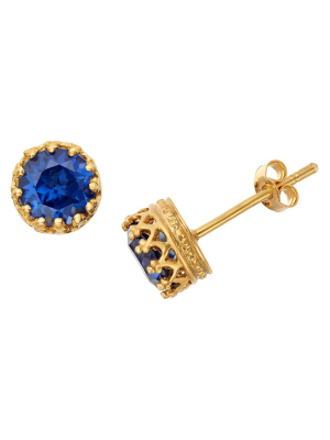 6mm Round-cut Sapphire Crown Earrings In Gold Over Silver