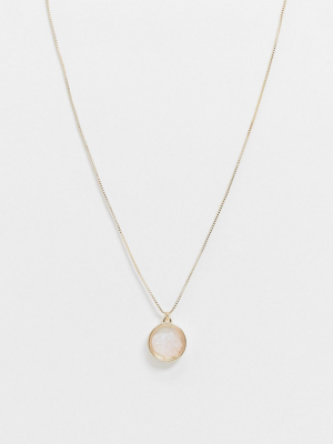 Asos Design Necklace With Semi-precious Rose Quartz Pendant In Gold Tone