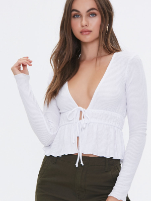 Ribbed Tie-front Top