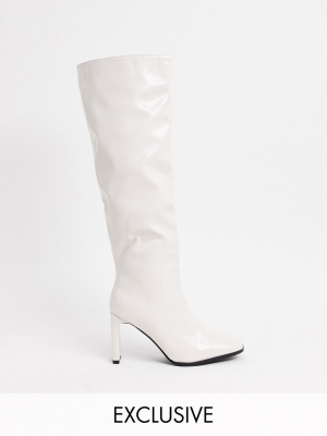Z_code_z Exclusive Amari Vegan Square Toe Knee Boots In White
