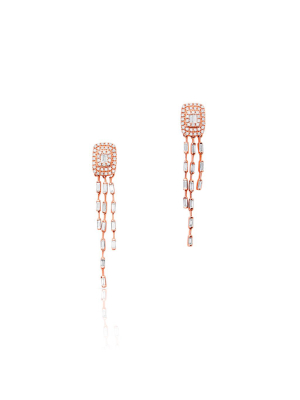 14kt Rose Gold Baguette Diamond Dangling Earrings