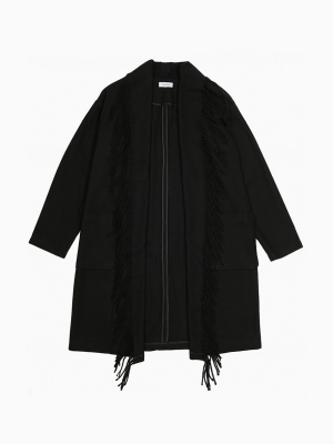 Solid Shawl Collar Fringe Jacket