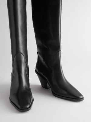 Knee High Leather Cowboy Boots
