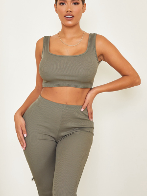 Shape Khaki Ribbed Scoop Neck Crop Top