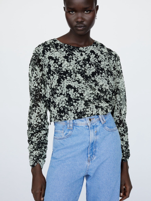 Cropped Print Blouse