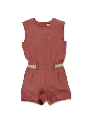 Chloé Kids Logo Embroidered Sleeveless Playsuit