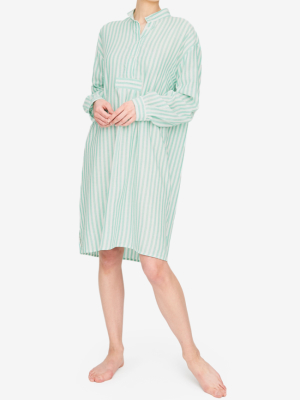 Long Sleep Shirt Green Stripe Twill