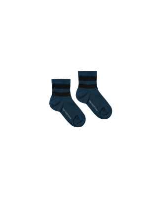 Tiny Cottons Stripes Quarter Rib Socks - True Navy/black