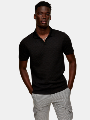 Black Waffle Notch Polo Shirt