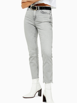 Gray Raw Hem Straight Jeans