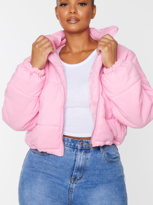 Plus Pink Super Cropped Peach Skin Puffer