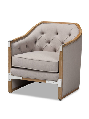 Terina Industrial Oak Wood Armchair With Metal Accents Beige - Baxton Studio