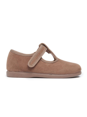 Suede Velvet T-band Shoes In Tan