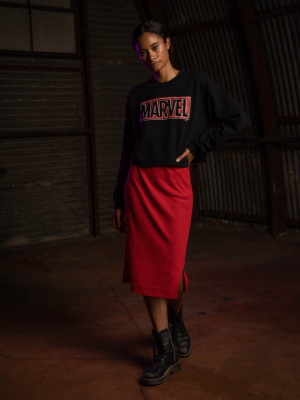 Womens Marvel Logo Offset Cropped Fleece