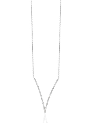 Effy Pave Classica 14k White Gold Diamond V-shape Necklace, 0.28 Tcw