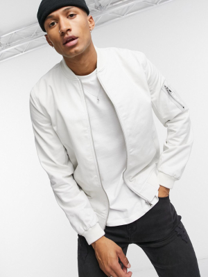 Asos Design Bomber Jacket With Ma1 Pocket In Off White