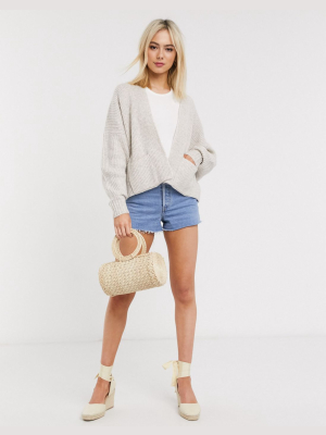 Asos Design Short Boxy Edge To Edge Cardigan With Pockets