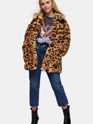 Petite Leopard Print Faux Fur Jacket