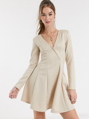 Asos Design Mini Wrap Dress In Cream Croc