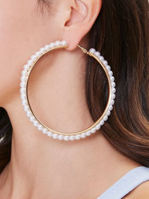 Faux Pearl Hoop Earrings