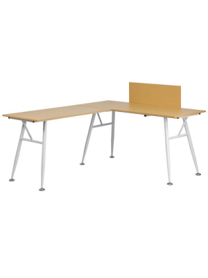 Julia Beech L-shaped Office Desk With White Frame Finish