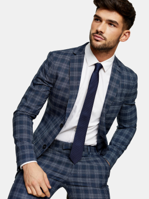 2 Piece Blue Check Super Skinny Suit With Notch Lapels