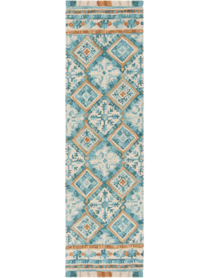 Blossom Ivory/teal Runner Rug