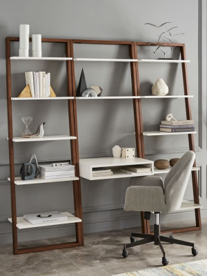 Ladder Shelf Desk & Wide Bookshelf Set