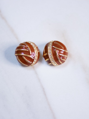 Vintage Geoffrey Beene Orange Statement Earrings With Diamante Pave Rhinestones