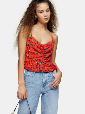 Red Animal Print Peplum Cami