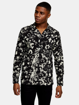 Black And White Blur Floral Print Slim Shirt