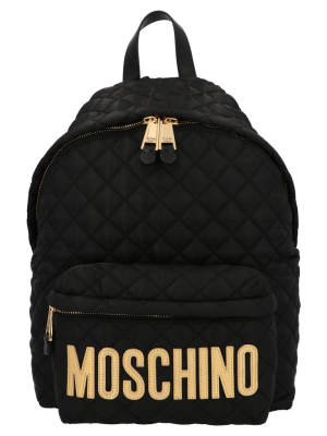 Moschino Logo Plaque Quilted Backpack