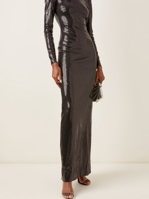 Sequined Jersey Mock-neck Gown