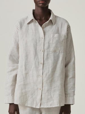 100% Linen Shirt In Grey & White Stripe