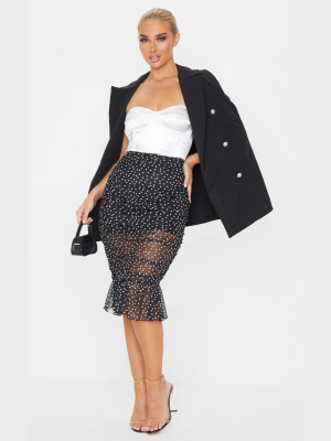 Black Polka Dot Mesh Frill Hem Midaxi Skirt