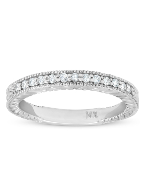 Pompeii3 1/5ct Diamond Vintage Womens Wedding Ring Stackable 14k White Gold Band - Size 5