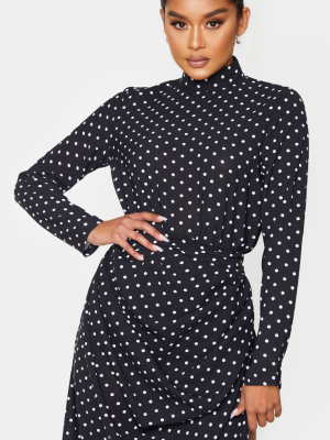 Black Polka Dot High Neck Bodysuit