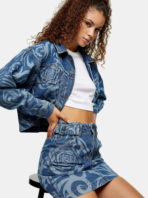 Lazer Print Denim Jacket And Mini Skirt Co-ord