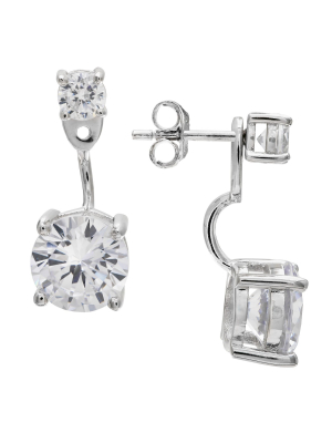 Women's Front To Back Post Earrings With Round-cut Clear Cubic Zirconia - Clear/gray (18mm)