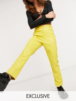 Collusion Straight Leg Pu Pants In Bright Yellow