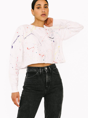 White Paint Splatter Crop Sweatshirt