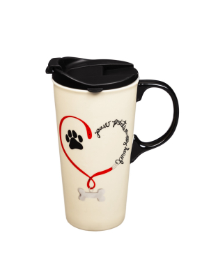 Cypress Home Paw Prints Dog Ceramic Travel Coffee Mug, 17 Ounces