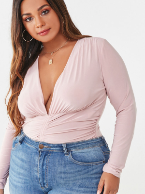 Plus Size Ruched Stretch-knit Bodysuit