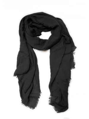 Lightweight Frayed Scarf - Black