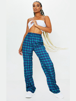 Navy Check Woven Wide Leg Pants