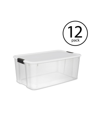 Sterilite 116 Quart Ultra Latching Clear Plastic Storage Tote Container, 12 Pack