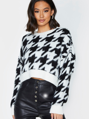 Black Brushed Dogstooth Knitted Jumper